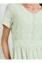 Green Solid V Neck A-Line Midi Dress - 3