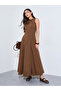 Brown Tie-Up Neck A-Line Maxi Dress