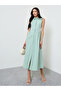 Green Textured Sleeveless Shirt Midi Dress