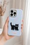 iPhone 15 Pro Max Compatible Leather Look Silicone Cover with Embroidered Black Cat Figure - 3