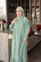 Mint Green Half Buttoned Layered Skirt Dress with Elastic Sleeves - 3