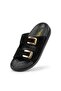 Suede Double-Strap Buckle Slippers with Gold Details, Suitable for Daily Travel Use. - 3