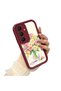 Samsung Galaxy S25 Fe Compatible Case Camera Protector Burgundy Silicone Couple Phone Case Floral Pattern - 2