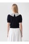Xside Navy Blue Lace Baby Collar Women's Knitwear Sweater - 4