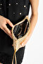 Gold Women's Faux Leather Stitched Adjustable Crossbody and Hand Strap Portfolio, Clutch Bag - 3