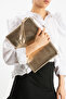 Gold Women's Faux Leather Tablet Clutch Bag with Wrist Strap