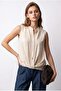 2184 Women's Tencel High Collar Sleeveless Buttoned Blouse Beige - 4