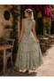 70% Viscose 30% Silk Hakim Collar Halter Neck Women's Summer Dress with Elastic Waist - 2