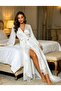 Women's Lace Detailed Bat Sleeve Long Dress with Belt Sleeves