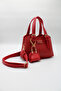 Women's Red Crossbody Hand and Shoulder Bag with Front Accessory Detail and Charm Accessory - 6