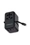 GaN 20W PD Universal Adapter with Retractable Type-C Cable, Simultaneous Charging, Includes Spare Fuse, Built-In Safeguard - Black