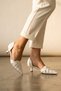 Luna White Knitted Detailed Pointed Toe Short Heeled Women's Shoes - 2