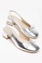 Silver Women's Modern Square-Toe Heeled Shoes with Bow Detail