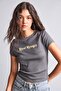 100% Cotton Fitted Crew Neck Printed Ribbed Short Sleeve Anthracite T-Shirt I3740Ax26Hs - 4
