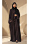 Women's Brown Metallic Open Front Draped Cape Abaya - 3