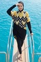 Yellow Stripe Pattern Black Hijab Swimsuit 6217A - 2