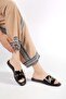 Women's Flat Heeled Slippers with Black Star Accessories and Thick Straps - 4