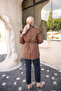 Brown Shoulder Ruffle Waist Tie Shirt - 3