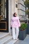 Women's Cape Collar Wide Sleeve Waist Tie Linen Shirt Pink - 3