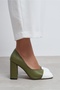 Emily Khaki Matte White Toe Detailed Closed Back Thick Heeled Women's Shoes - 7