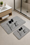 Non-Slip Base Washable 2-Piece Plain Gray Bath Mat and Toilet Set – Cat Pattern Bathroom Rug