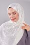 Ecru Geometric Pattern Deluxe Devore Shawl - 4