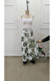 Women's Rope Strap Round Neck Short Viscose Blouse and Patterned Slit Single Jersey Skirt Double Set - 7