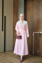 Women's Detachable Collar Patterned Waist Tie Dress Powder - 2