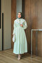 Women's Detachable Collar Patterned Waist Tie Dress Green - 4
