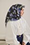 Twill Silk Scarf Abstract Floral Pattern Black 90X90 - 3