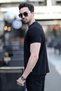 Men's Crew Neck Ribbed Cotton T-Shirt Black - 4