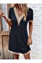 Women's Short Sleeve V Lace Collar Viscose Short Dress - 2