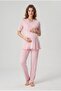 Women's Powder Double-Breasted Collar Maternity Pajama Set with Breastfeeding Feature