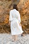 Women's Linen Cotton Long Cream Kimono - Belted Below the Knee Summer Beach Dress, Oversize - 7