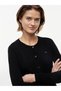 Women's Crew Neck Buttoned Cotton Cardigan - Black - 3
