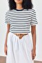 Navy Blue Striped T-Shirt with Padded Shoulders - 2