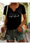 Women's Perfectly Printed Half V-Neck Sleeves Regular Fit Comfortable T-Shirt