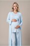 Women's Blue Double-Breasted Collar New Season Maternity Pajama Set with Nursing Features and Dressing Gown