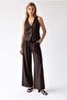 2193 Women's Buttoned V-Neck Vest Wide Leg Pants Set Brown