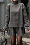 Women's Turtleneck Sweater-Women's Knitwear Top and Bottom Set with Pleated Skirt - 2