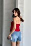 Gloplu Strapless Buckle Crop Top Red - 4