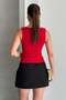 Square Neck Strap Buckle Blouse Red - 3