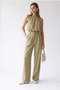 2203 Women's Halter Neckline Elastic Waist Palazzo Top and Bottom Set Olive - 4