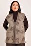Women's Sand Brown Floral Patterned Pocketed Buttoned Knitted Mother's Vest