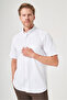 White-Beige Buttoned Collar Short Sleeve Pocketed Comfort Fit Cotton Shirt 1004260185 - 3