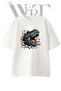 T Rex Design Printed Unisex White Oversize T-Shirt