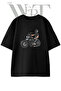Biker Drawing Design Printed Unisex Black Oversize T-Shirt