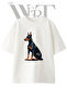 Doberman Dog Design Printed Unisex White Oversize T-Shirt