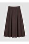 Lcw Modest Brown Elastic Waist Gabardine Flared Skirt - 4