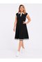 Women's Plus Size Black, Sleeveless, Collar and Piping Detailed Viscose Dress with Pockets 65N39597 - 3